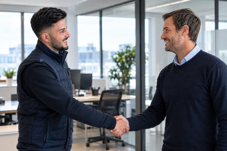 NovaPuls-Disponent und Kunde besiegeln eine Zusammenarbeit per Handschlag